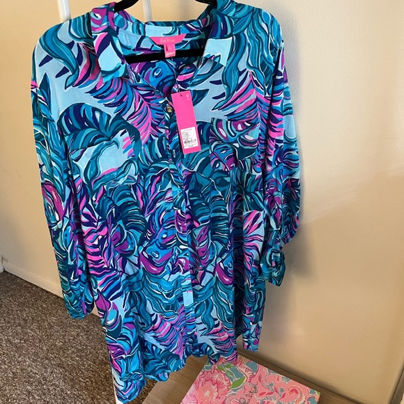 Natalie Shirtdress Cover Up- Don’t Wanna Leaf - Picture 3 of 4